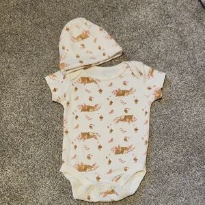 Adorable Cream and Brown Baby Onesie with Hat